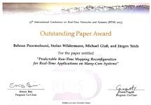 Urkunde Outstanding Paper Award anl. RTNS2017, Grenoble