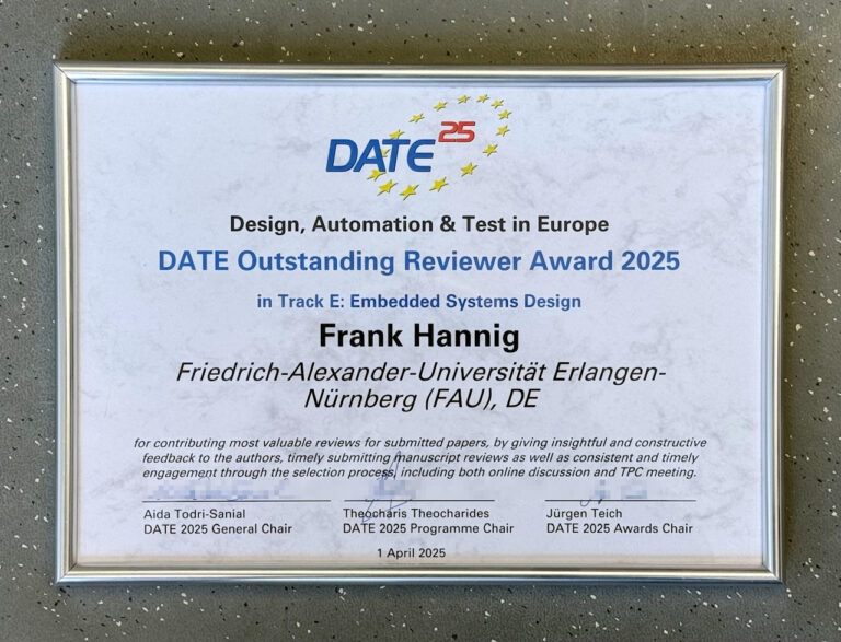 01.04.2025: DATE Outstanding Reviewer Award 2025 für Frank Hannig